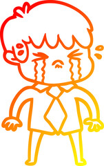 warm gradient line drawing cartoon boy crying