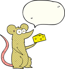 comic book speech bubble cartoon mouse with cheese