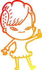 warm gradient line drawing cute cartoon girl with hipster haircut