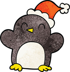 cartoon doodle penguin wearing christmas hat