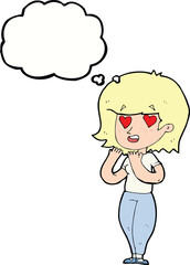 cartoon woman in love with thought bubble