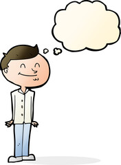 cartoon smiling man with thought bubble