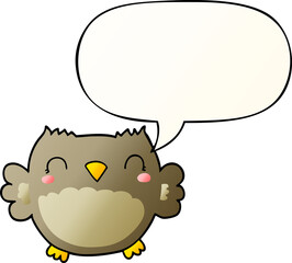 cute cartoon owl and speech bubble in smooth gradient style