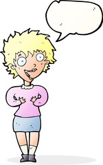 cartoon excited woman with speech bubble