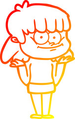 warm gradient line drawing cartoon smiling woman