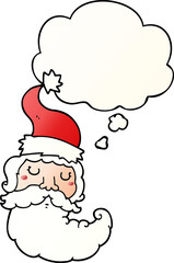 cartoon santa face and thought bubble in smooth gradient style