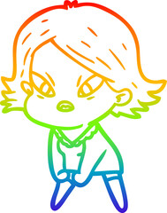 rainbow gradient line drawing cartoon stressed woman