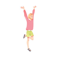 Happy Bearded Man Character Rejoicing and Cheering Vector Illustration