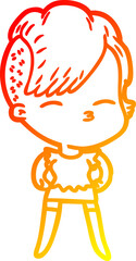 warm gradient line drawing cartoon squinting girl