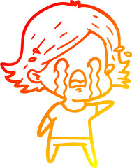 warm gradient line drawing cartoon woman crying