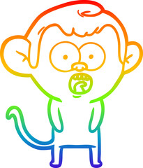 rainbow gradient line drawing cartoon shocked monkey
