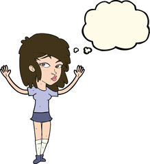 cartoon pretty girl with thought bubble