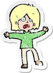 retro distressed sticker of a cartoon scared person