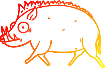 warm gradient line drawing cartoon wild boar