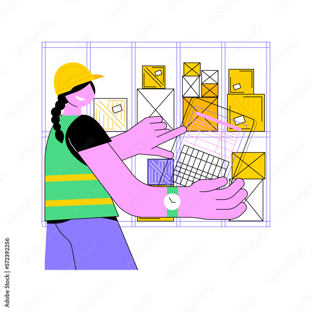 Poster inventory tracking isolated cartoon vector illustrations. warehouse worker using inventory technolog