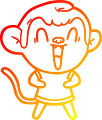 warm gradient line drawing cartoon laughing monkey