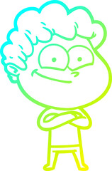 cold gradient line drawing cartoon happy man