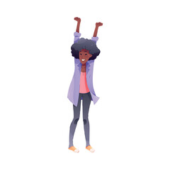 Happy African American Woman Character Rejoicing and Cheering Vector Illustration