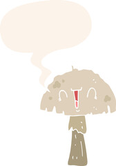 cartoon mushroom and speech bubble in retro style