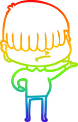 rainbow gradient line drawing cartoon boy with untidy hair
