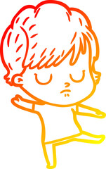 warm gradient line drawing cartoon woman