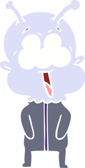 happy flat color style cartoon alien