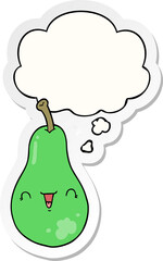 cartoon pear and thought bubble as a printed sticker