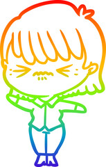 rainbow gradient line drawing annoyed cartoon girl