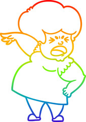 rainbow gradient line drawing cartoon angry woman