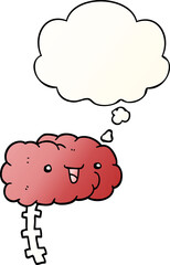 happy cartoon brain and thought bubble in smooth gradient style
