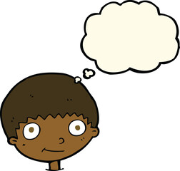 cartoon happy boy with thought bubble