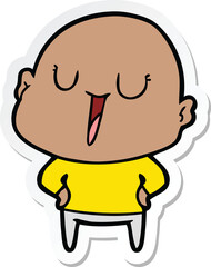 sticker of a happy cartoon bald man