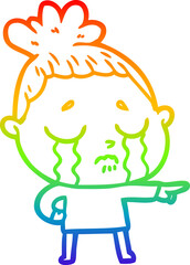 rainbow gradient line drawing cartoon crying woman