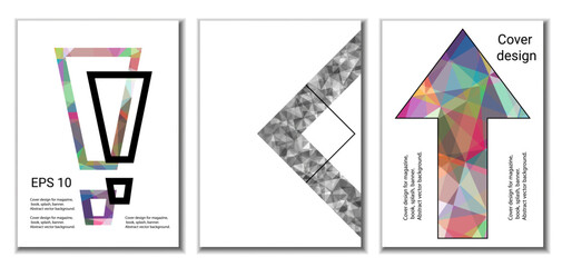 Cover design. Set of 3 covers. Imitation of crumpled paper. Unusual bright abstract background for magazine, book, splash, banner, vector. Imitation of crumpled paper