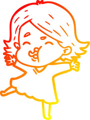 warm gradient line drawing cartoon girl pulling face
