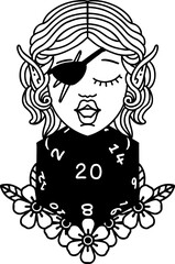 elf rogue character with natural twenty dice roll illustration