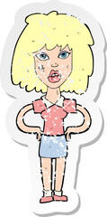 retro distressed sticker of a cartoon tough woman