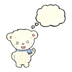 cartoon polar bear waving with thought bubble