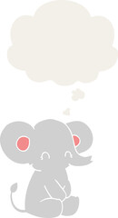 cute cartoon elephant and thought bubble in retro style