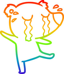 rainbow gradient line drawing cartoon crying polar bear
