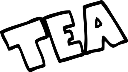 line drawing cartoon word tea