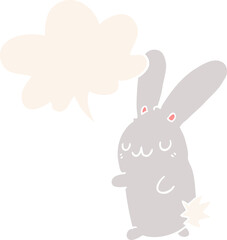 cute cartoon rabbit and speech bubble in retro style