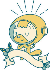 banner with tattoo style animal in astronaut suit