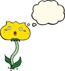 cartoon shocked flower with thought bubble