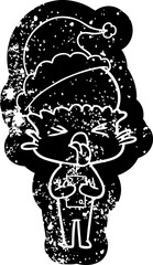 disgusted cartoon distressed icon of a alien wearing santa hat