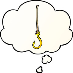 cartoon fish hook and thought bubble in smooth gradient style