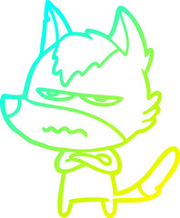 cold gradient line drawing cartoon annoyed wolf