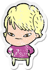 Obraz premium distressed sticker of a cartoon happy woman