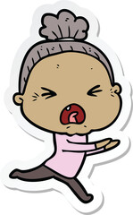 sticker of a cartoon angry old woman