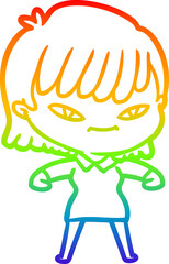 rainbow gradient line drawing cartoon woman